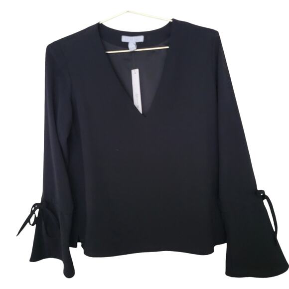 Dylan Gray Black Blouse Medium M Bell Sleeve Boss Babe NWT V Neck - Picture 1 of 7